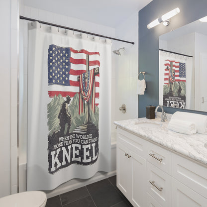 JUST KNEEL:  100% Polyester Patriotic Christian Shower Curtain - FREE SHIPPING