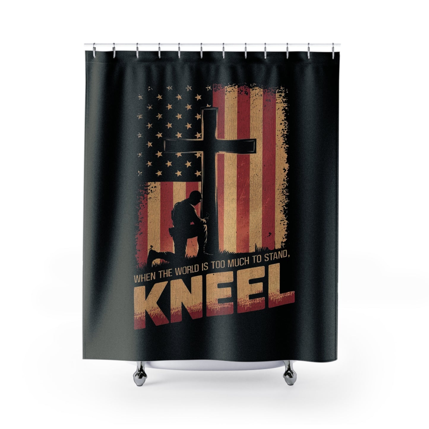 JUST KNEEL:  100% Polyester Patriotic Christian Shower Curtain - FREE SHIPPING