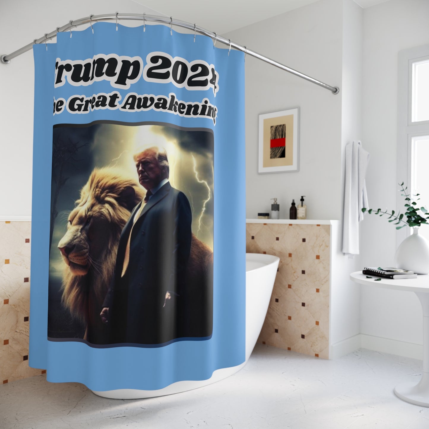 THE GREAT AWAKENING:  100% Polyester Patriotic Christian Shower Curtain - FREE SHIPPING