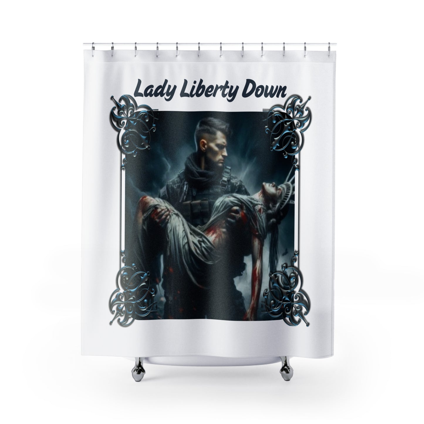 LADY LIBERTY DOWN:  100% Polyester Patriotic Military Shower Curtain - FREE SHIPPING