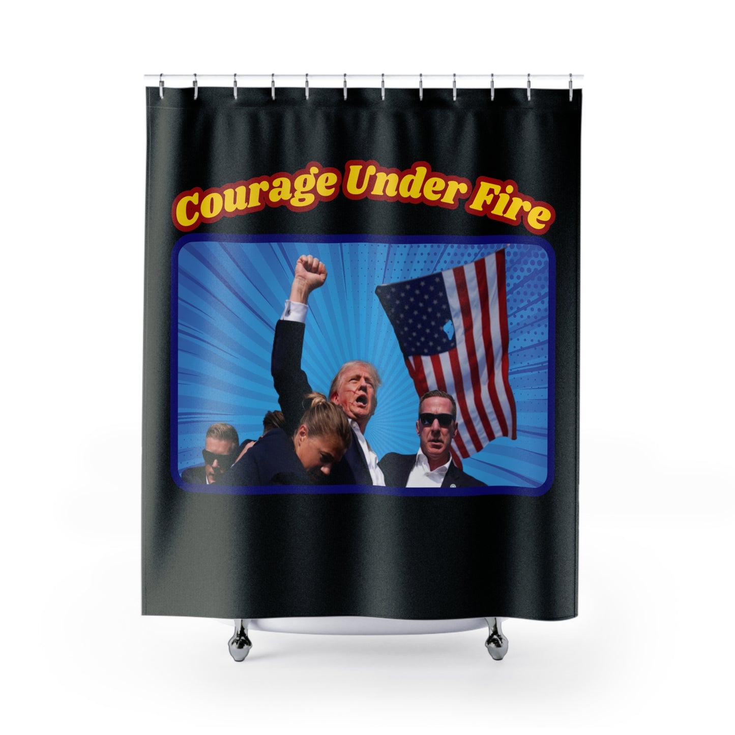 COURAGE UNDERFIRE Trump Assassination Attempt:  100% Polyester Shower Curtain - FREE SHIPPING