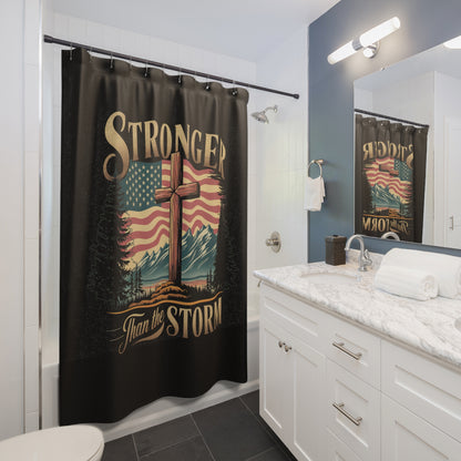 STRONGER THAN THE STORM:  100% Polyester Patriotic Christian Shower Curtain - FREE SHIPPING