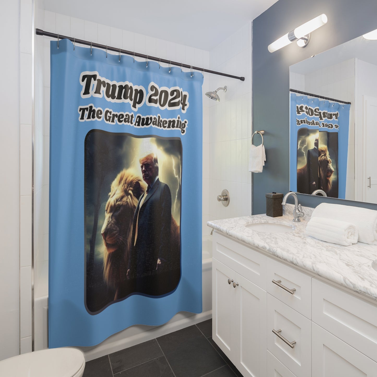 THE GREAT AWAKENING:  100% Polyester Patriotic Christian Shower Curtain - FREE SHIPPING