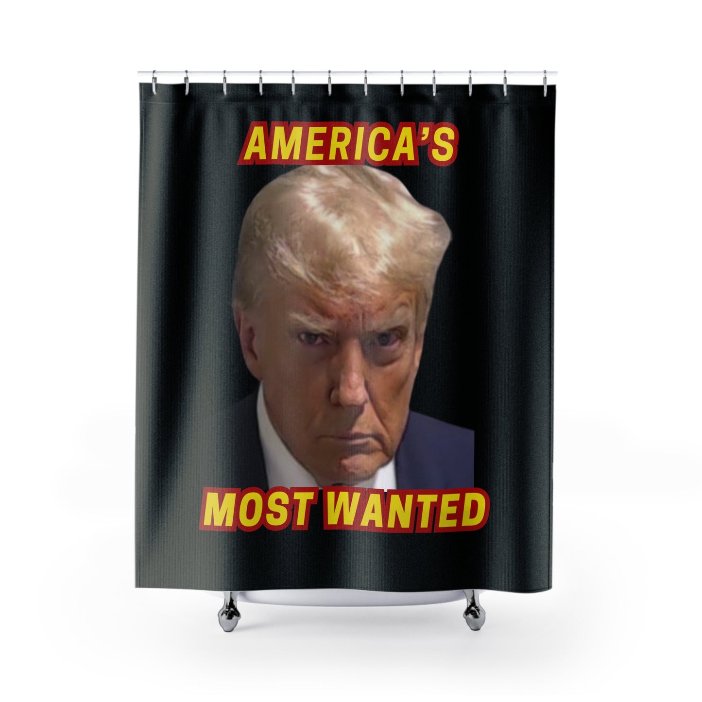 TRUMP MUG SHOT:  100% Polyester Patriotic Trump Shower Curtain - FREE SHIPPING