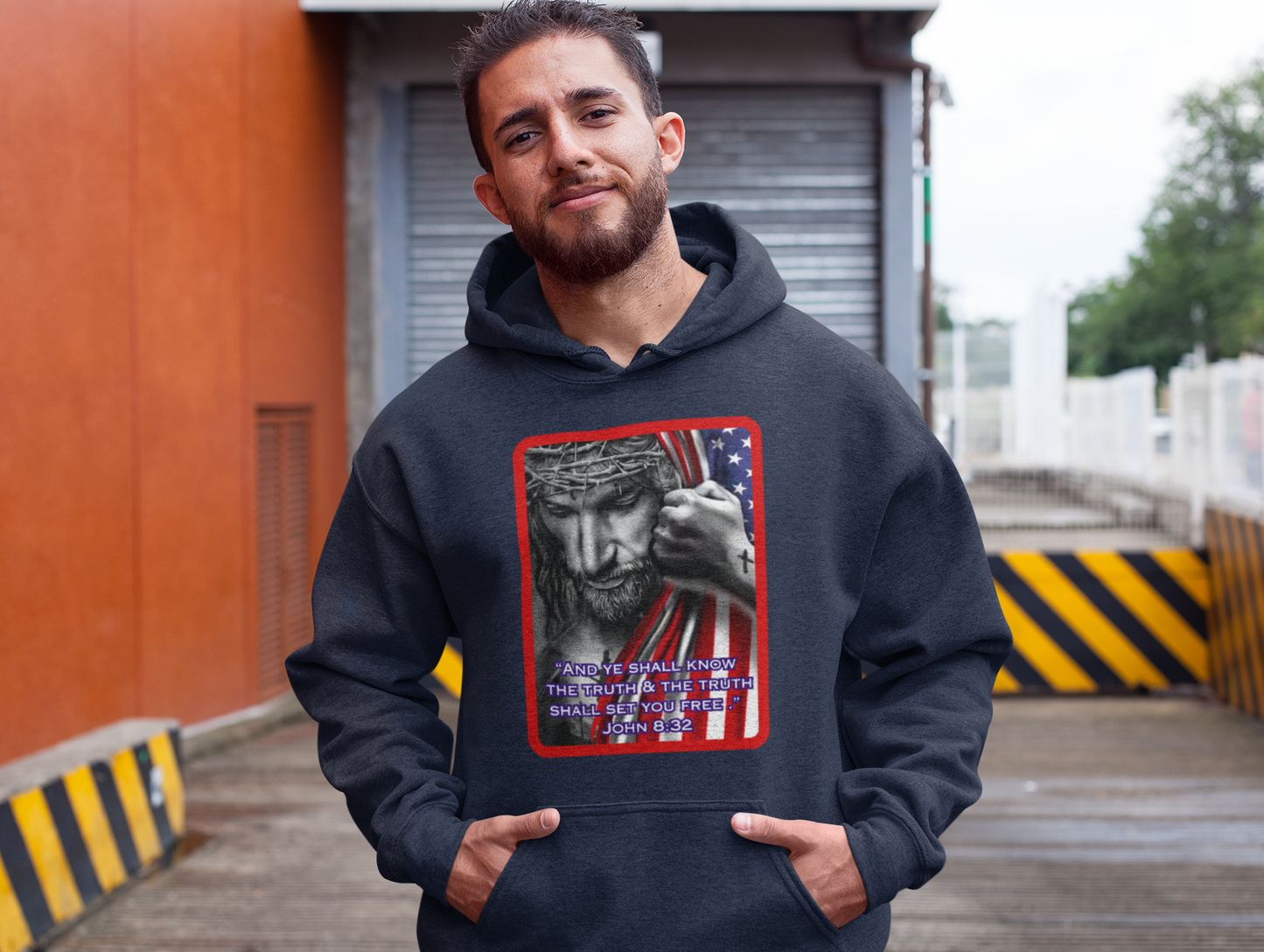 .. AND THE TRUTH SHALL SET YOU FREE Heavy Weight Patriotic Christian Hoodie (S-5XL):  Men's Gildan 18500 - FREE SHIPPING