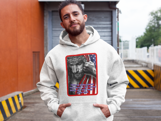 .. AND THE TRUTH SHALL SET YOU FREE Heavy Weight Patriotic Christian Hoodie (S-5XL):  Men's Gildan 18500 - FREE SHIPPING