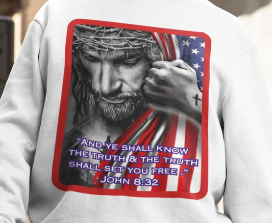 . AND THE TRUTH SHALL SET YOU FREE Heavy Weight Patriotic Christian Sweatshirt (S-5XL):  Men's Gildan 18000 - FREE SHIPPING