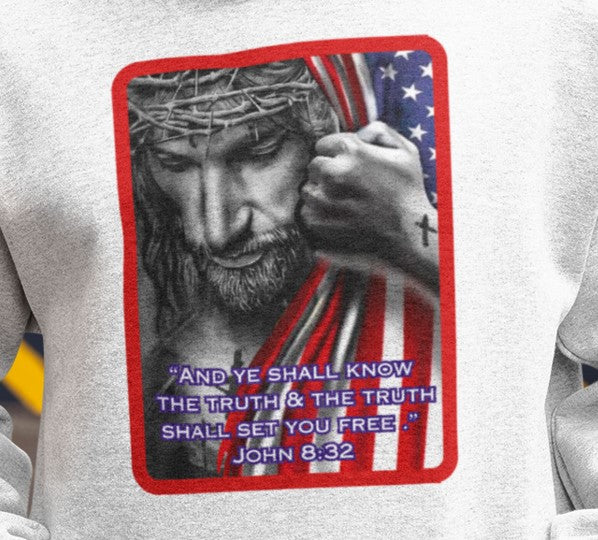 .. AND THE TRUTH SHALL SET YOU FREE Heavy Weight Patriotic Christian Hoodie (S-5XL):  Men's Gildan 18500 - FREE SHIPPING