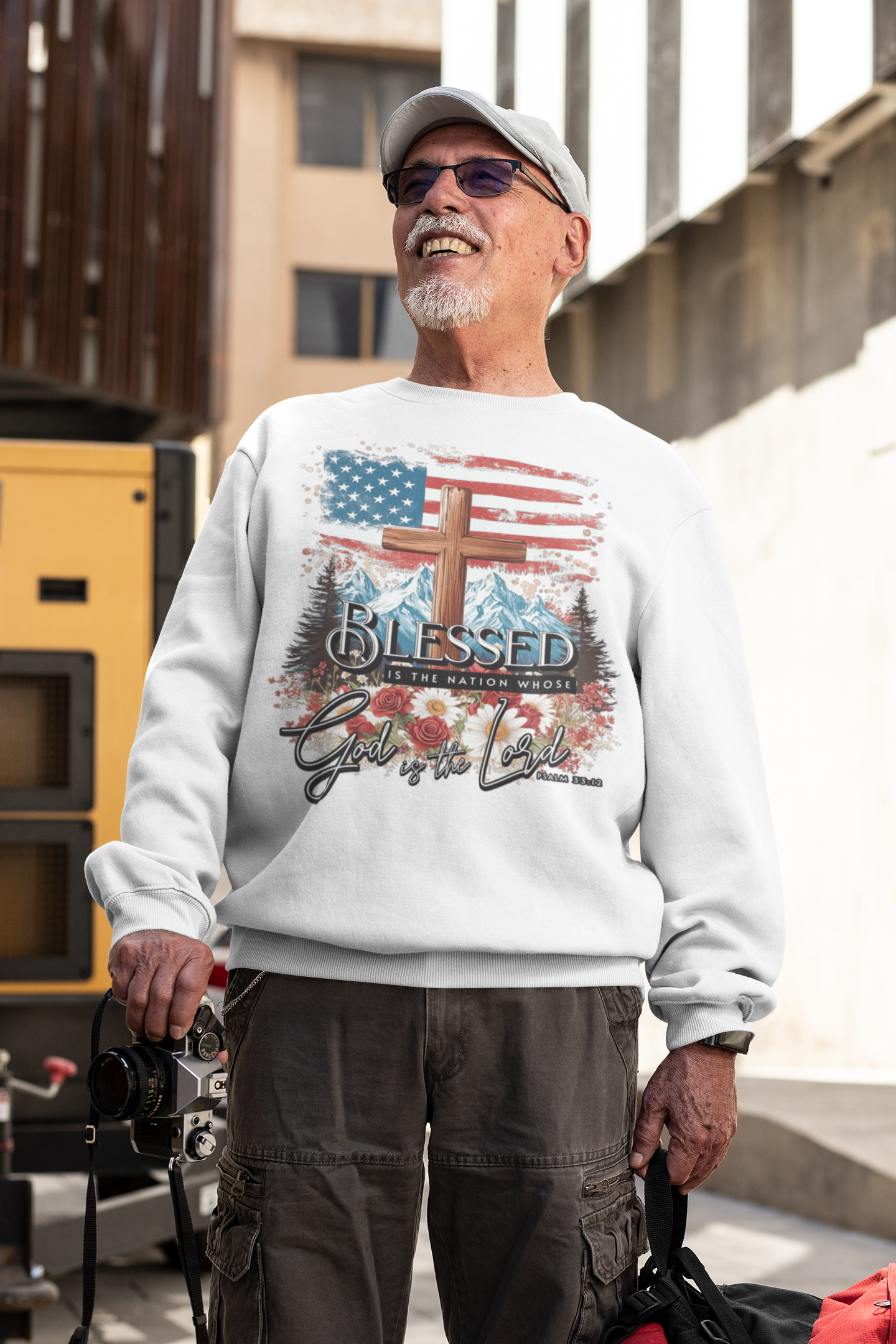 . BLESSED IS THE NATION Heavy Weight Patriotic Christian Sweatshirt (S-5XL):  Men's Gildan 18000 - FREE SHIPPING