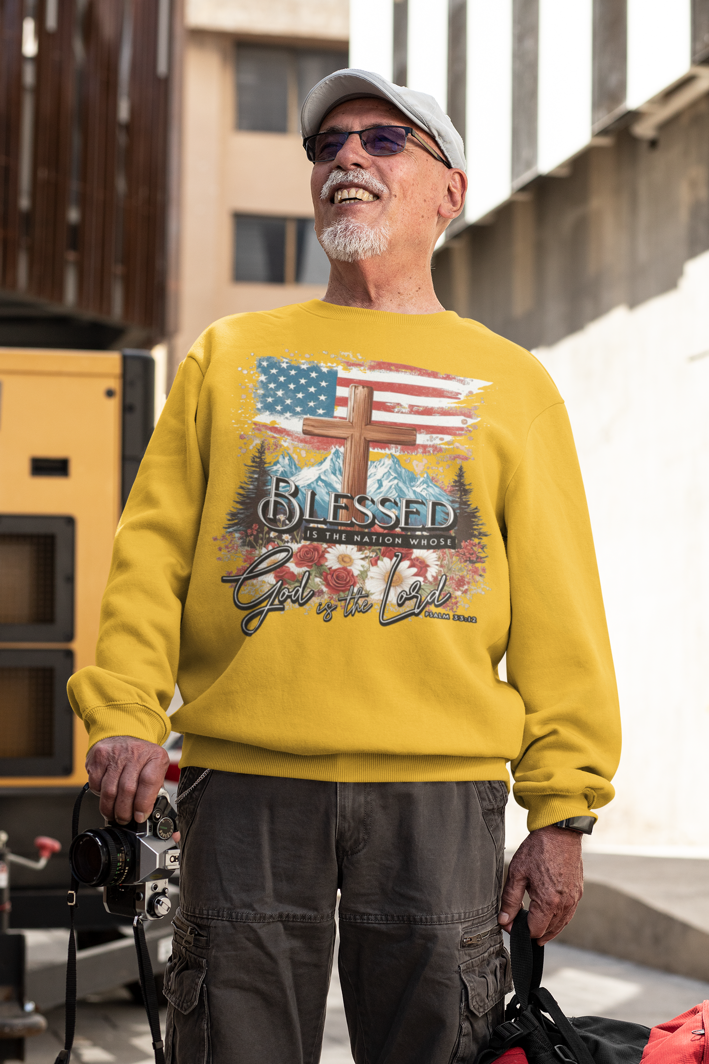 . BLESSED IS THE NATION Heavy Weight Patriotic Christian Sweatshirt (S-5XL):  Men's Gildan 18000 - FREE SHIPPING