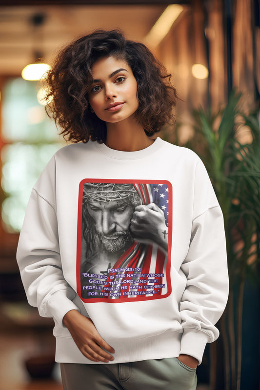 ... BLESSED IS THE NATION Heavy Weight Patriotic Christian Sweatshirt (S-5XL):  Women's Gildan 18000 - FREE SHIPPING