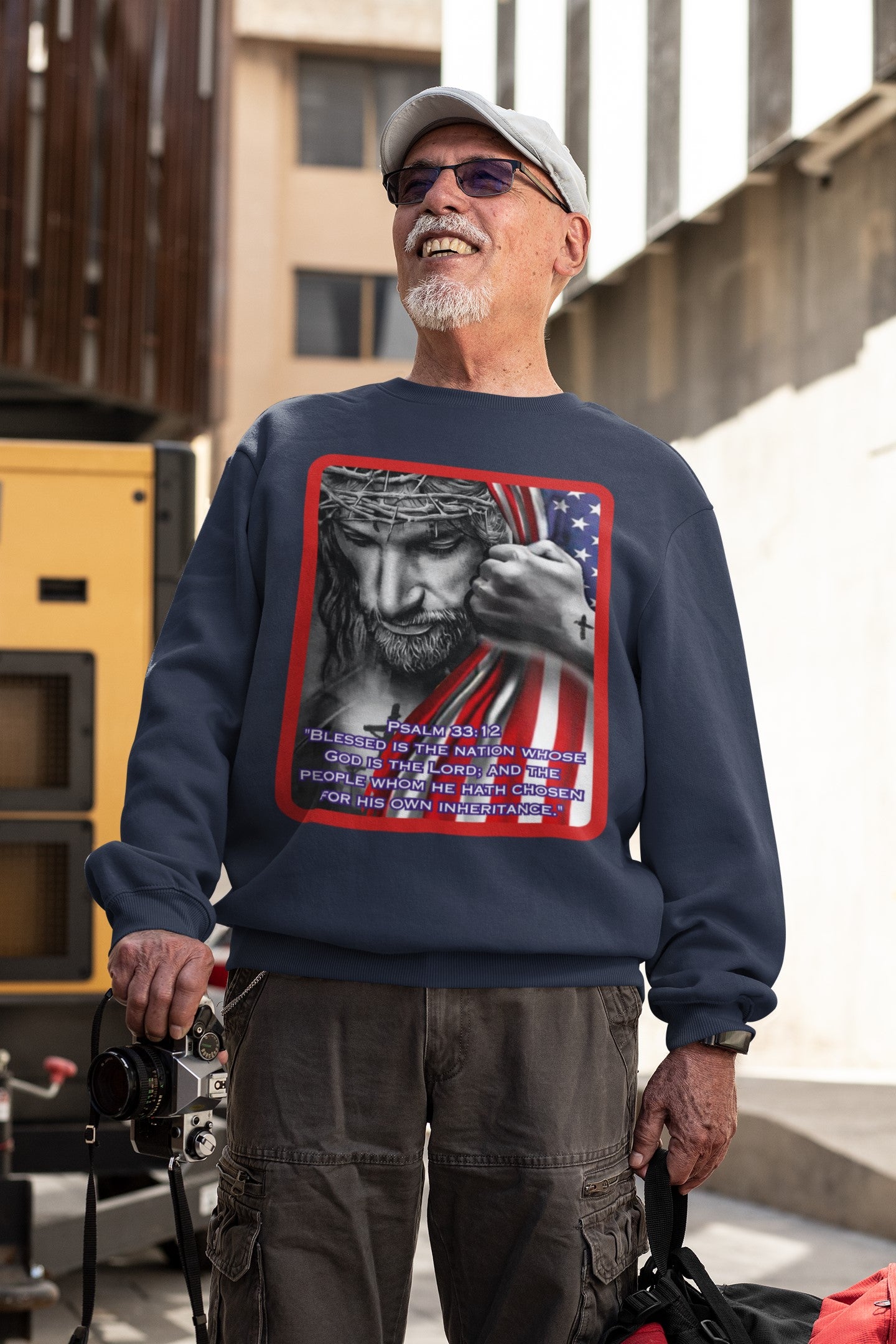 . BLESSED IS THE NATION Heavy Weight Patriotic Christian Sweatshirt (S-5XL):  Men's Gildan 18000 - FREE SHIPPING