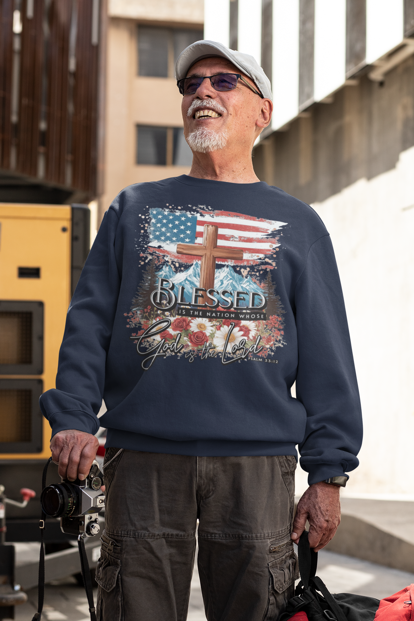 . BLESSED IS THE NATION Heavy Weight Patriotic Christian Sweatshirt (S-5XL):  Men's Gildan 18000 - FREE SHIPPING