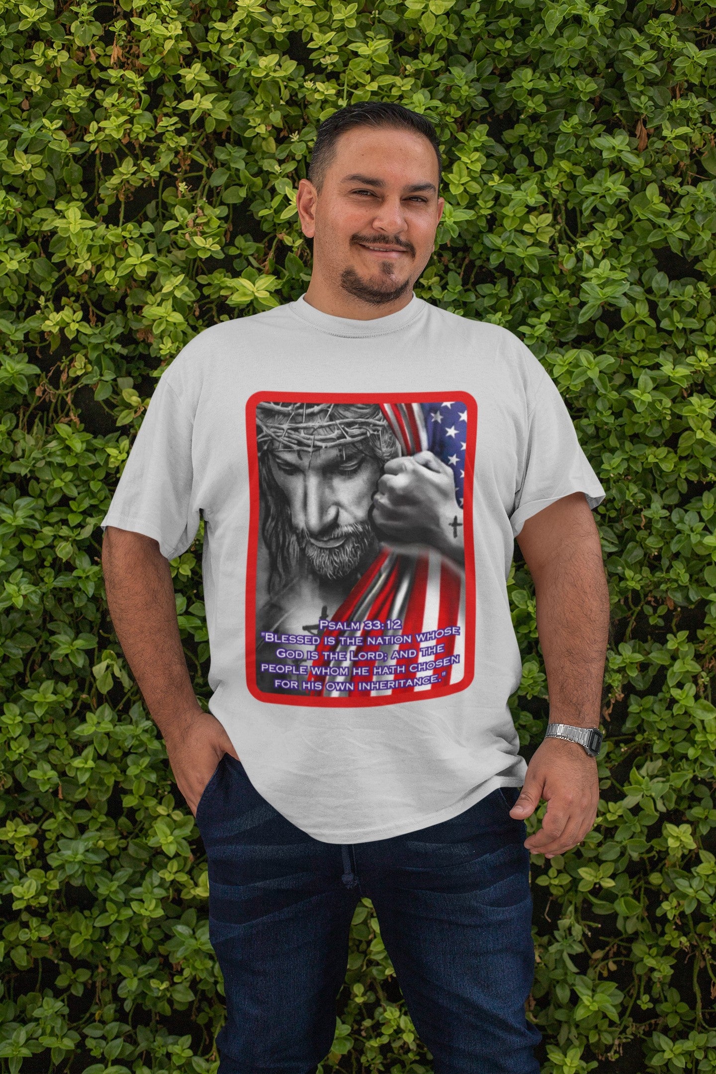 . BLESSED IS THE NATION Plus Size Heavy Weight Patriotic Christian T-Shirt (S-5XL):  Men's Hanes Beefy-T® - FREE SHIPPING