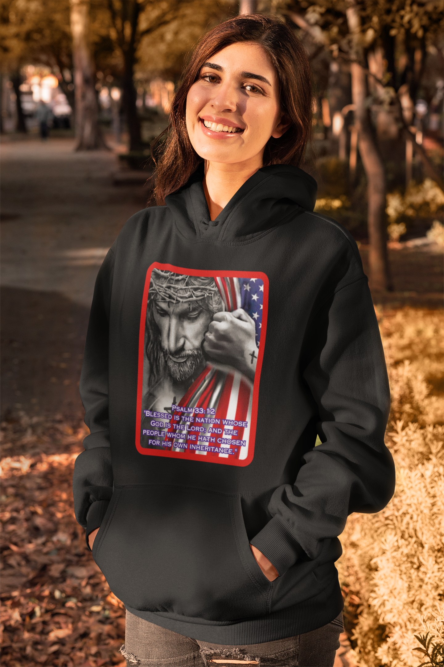 .. BLESSED IS THE NATION Heavy Weight Patriotic Christian Hoodie (S-5XL): Women's Gildan 18500 - FREE SHIPPING