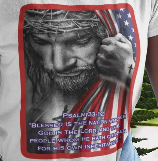 .. BLESSED IS THE NATION Semi-Fitted Patriotic Christian T-Shirt (S-3XL):  Women's Gildan 5000L - FREE SHIPPING
