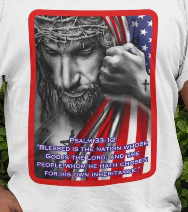 . BLESSED IS THE NATION Plus Size Heavy Weight Patriotic Christian T-Shirt (S-5XL):  Men's Hanes Beefy-T® - FREE SHIPPING