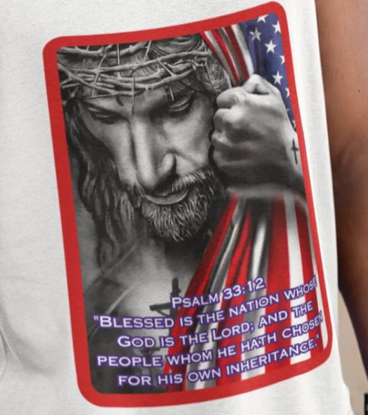 . BLESSED IS THE NATION Patriotic Christian Tank Top (XS-2XL):  Men's Bella+Canvas 3480 - FREE SHIPPING