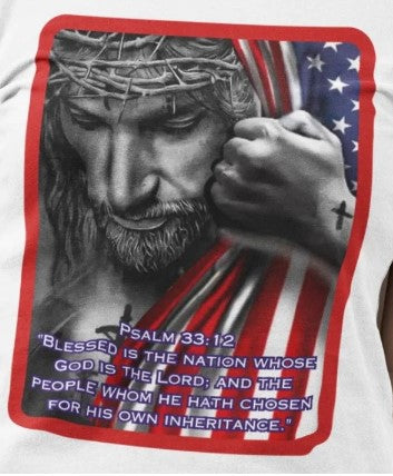 . BLESSED IS THE NATION Patriotic Christian Racerback Tank Top (XS-2XL):  MADE IN USA Women's Bella+Canvas 8800 - FREE SHIPPING