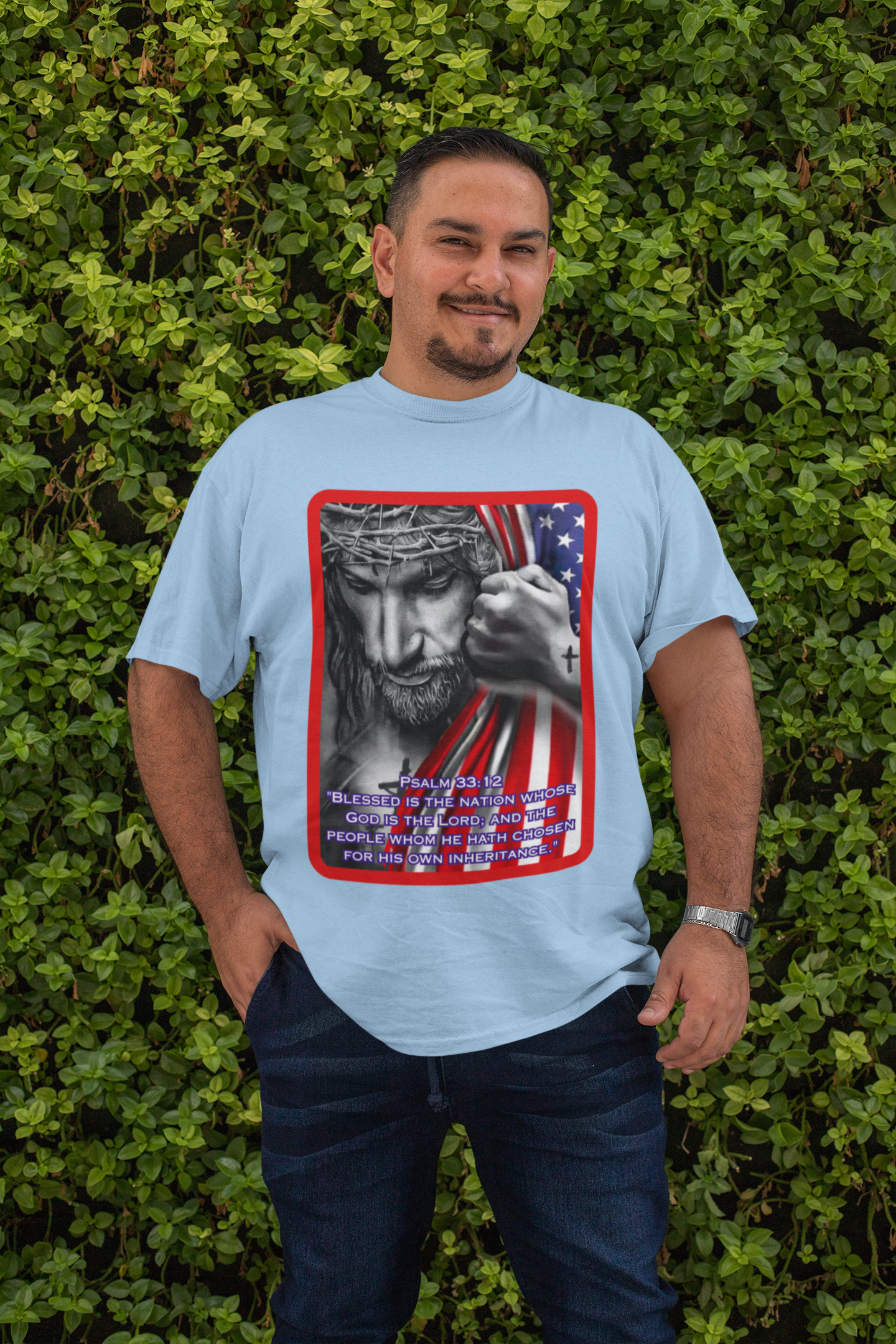 . BLESSED IS THE NATION Plus Size Heavy Weight Patriotic Christian T-Shirt (S-5XL):  Men's Hanes Beefy-T® - FREE SHIPPING