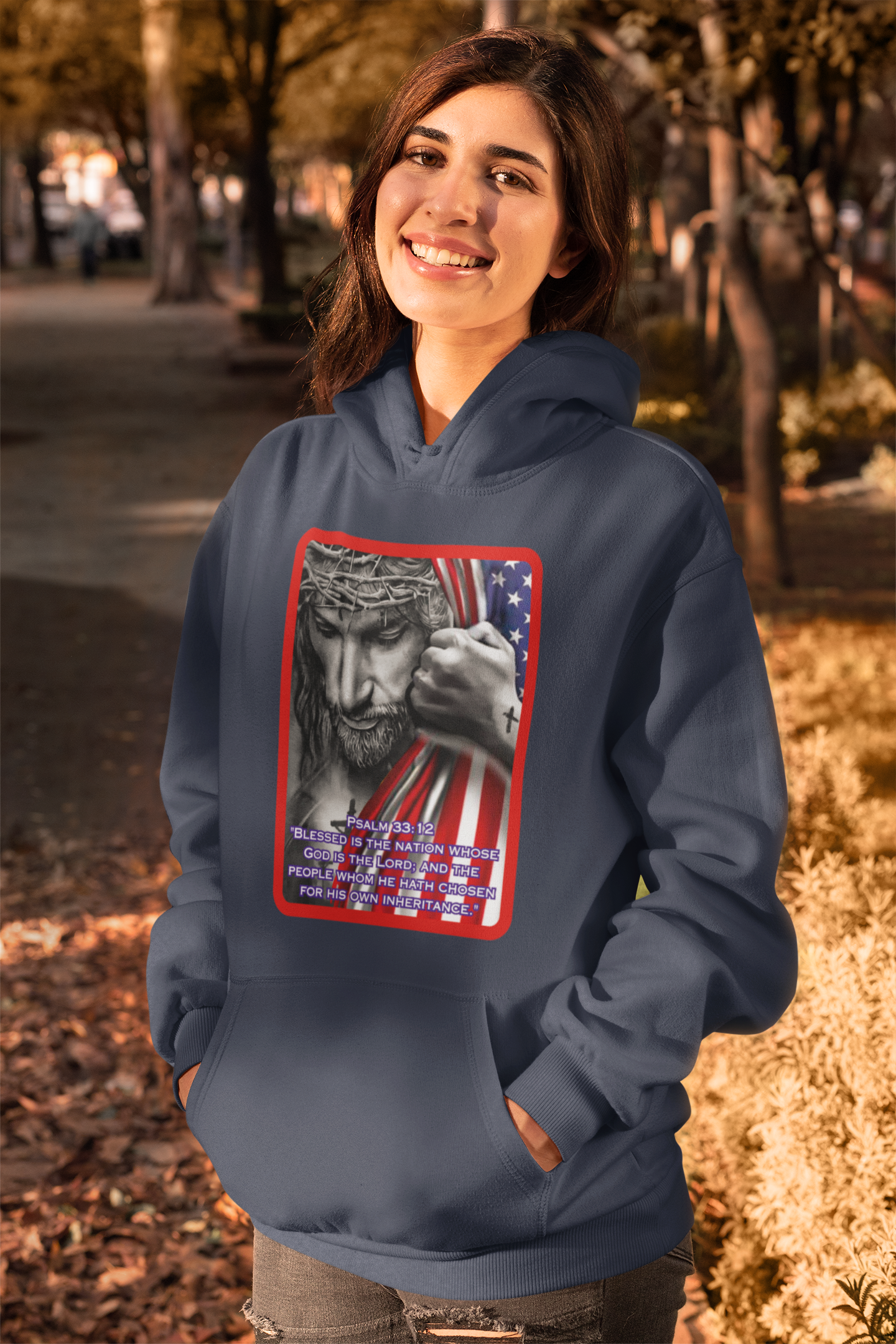 .. BLESSED IS THE NATION Heavy Weight Patriotic Christian Hoodie (S-5XL): Women's Gildan 18500 - FREE SHIPPING