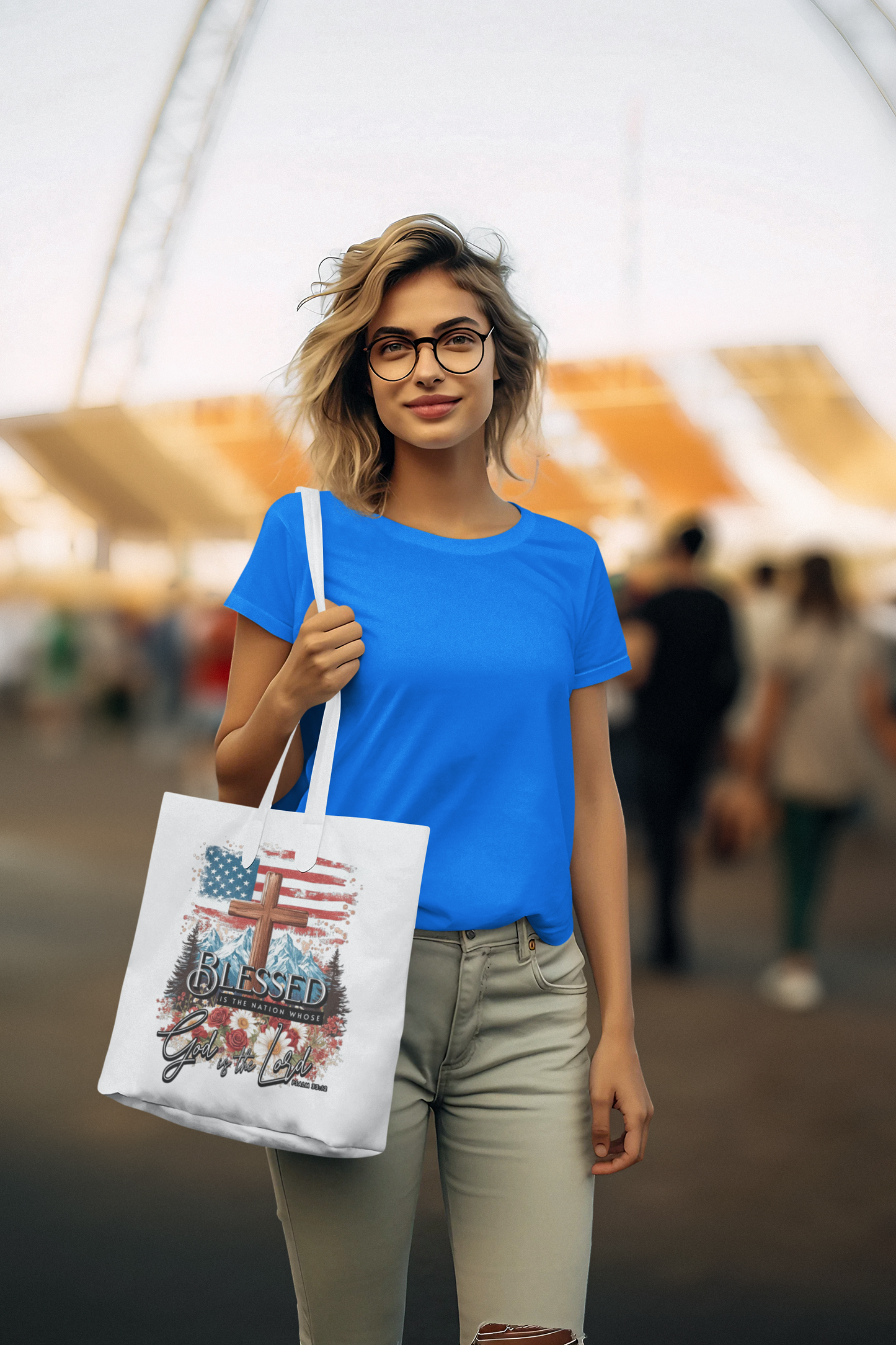 BLESSED IS The NATION Patriotic Christian Patriotic 100% Polyester Tote Bag (3 sizes)