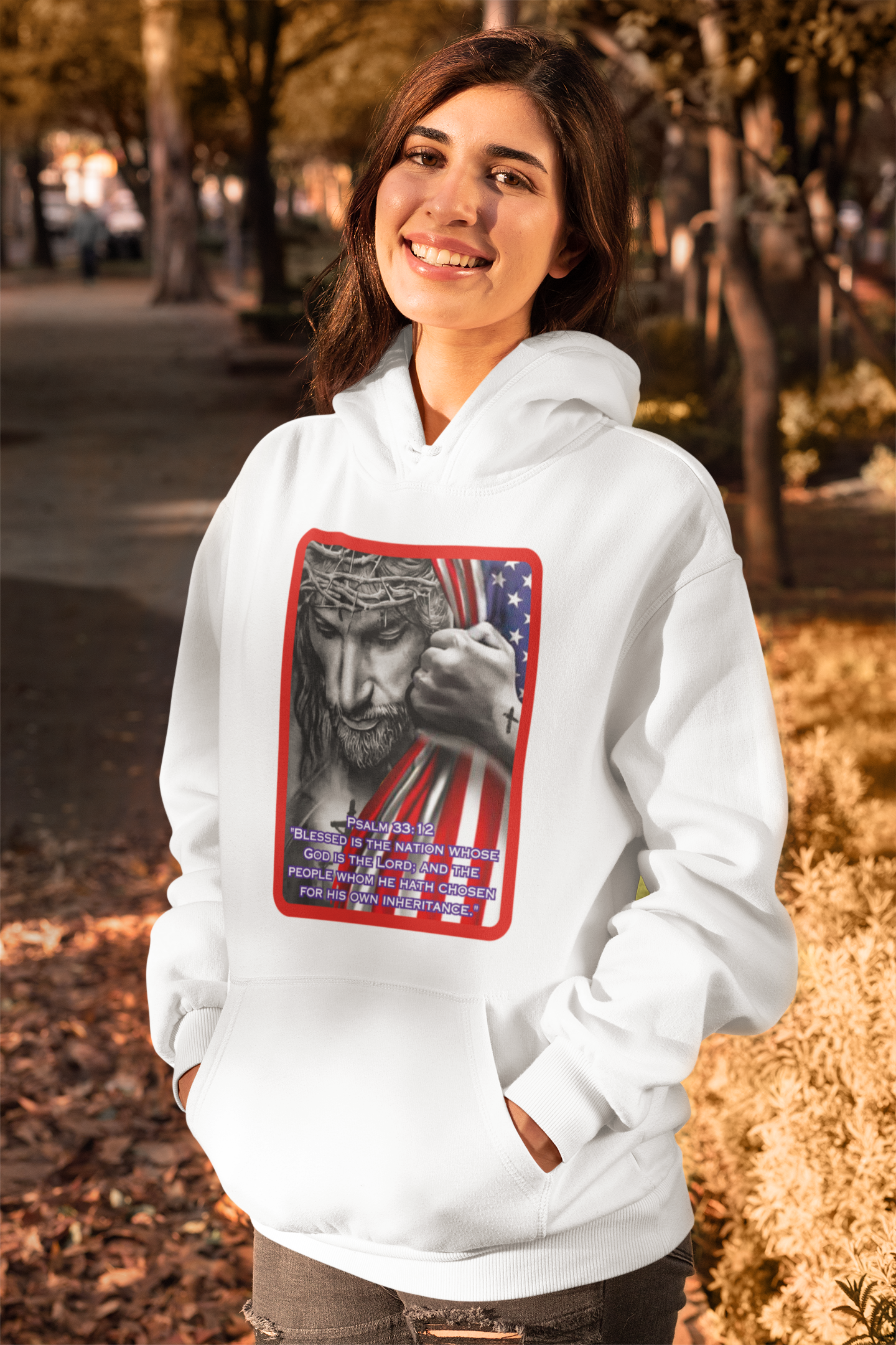 .. BLESSED IS THE NATION Heavy Weight Patriotic Christian Hoodie (S-5XL): Women's Gildan 18500 - FREE SHIPPING