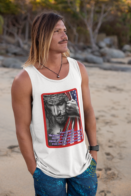 . BLESSED IS THE NATION Patriotic Christian Tank Top (XS-2XL):  Men's Bella+Canvas 3480 - FREE SHIPPING