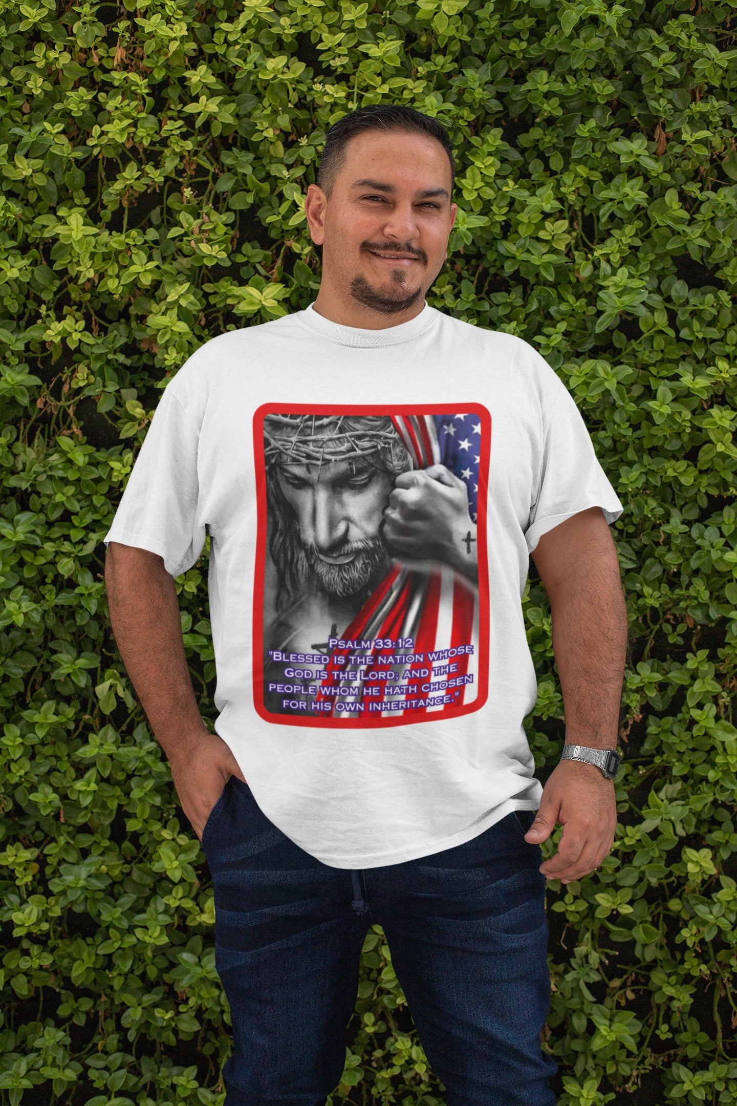 . BLESSED IS THE NATION Plus Size Heavy Weight Patriotic Christian T-Shirt (S-5XL):  Men's Hanes Beefy-T® - FREE SHIPPING