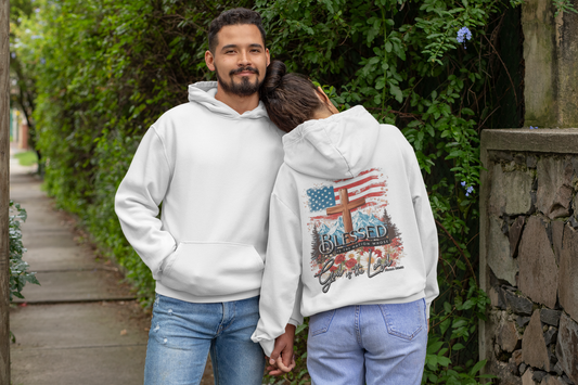 BLESSED IS THE NATION Heavy Weight Patriotic Christian Hoodie (S-5XL):  Men's & Women's Gildan 18500 - FREE SHIPPING