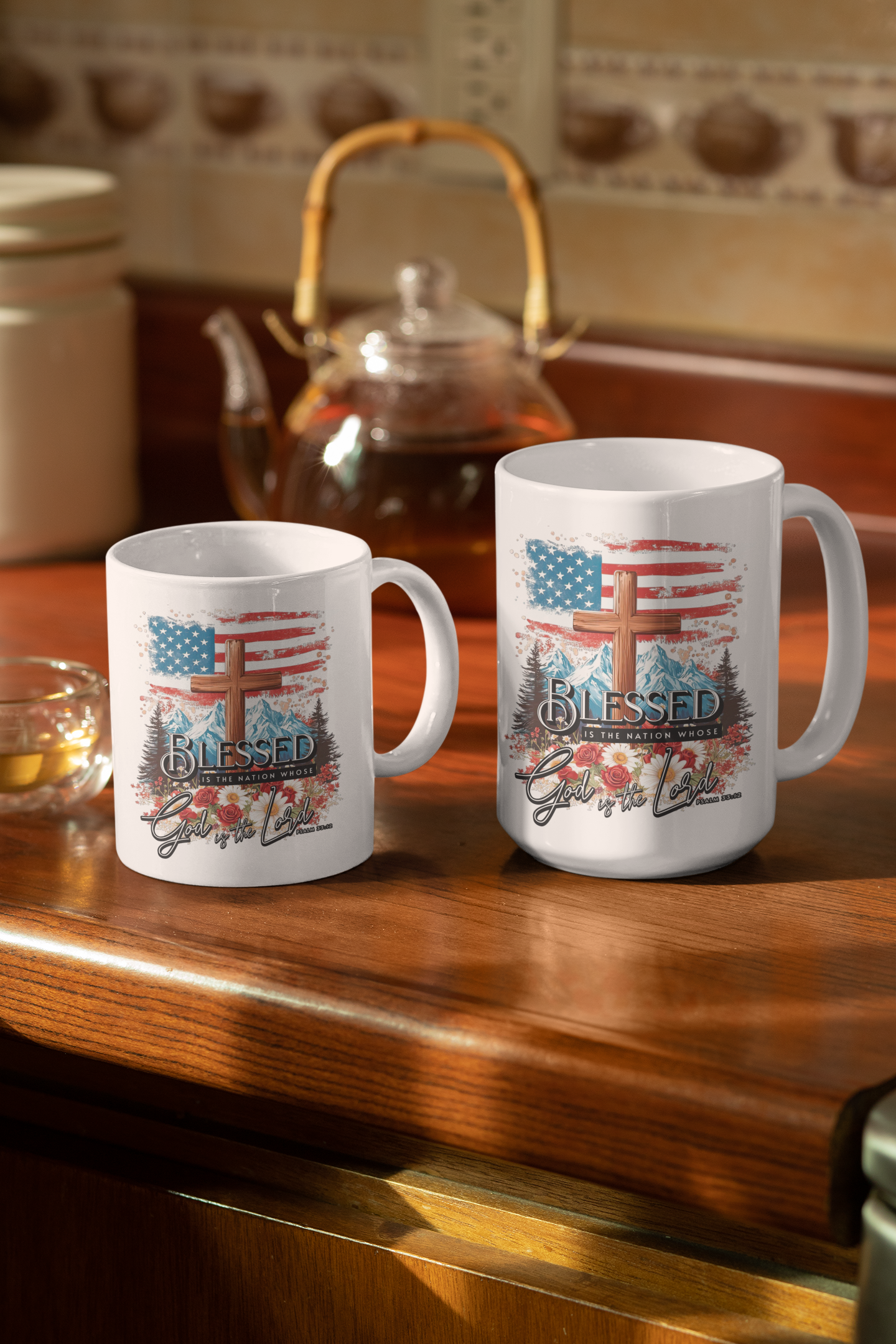 BLESSED IS THE NATION Patriotic Christian Ceramic Coffee Mug (11oz, 15oz)