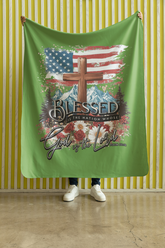 .BLESSED IS THE NATION Light Weight Velveteen Plush Blanket (3 sizes available) - FREE SHIPPING