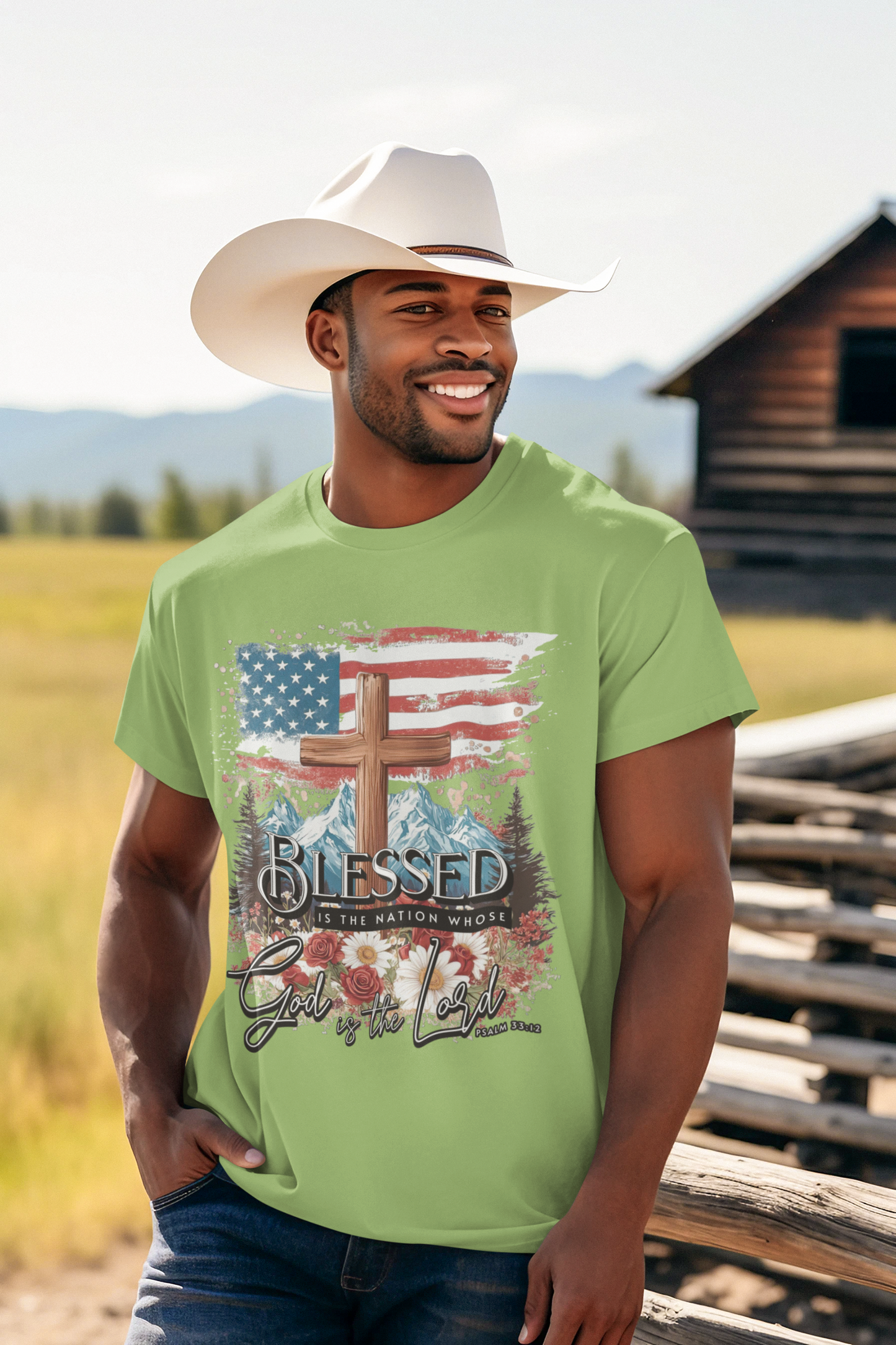 BLESSED IS THE NATION Patriotic Christian T-Shirt (S-5XL):  Men's Medium Weight Gildan 5000 - FREE SHIPPING