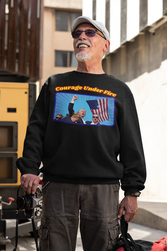 . COURAGE UNDER FIRE Heavy Weight Patriotic Sweatshirt (S-5XL):  Men's Gildan 18000 - FREE SHIPPING