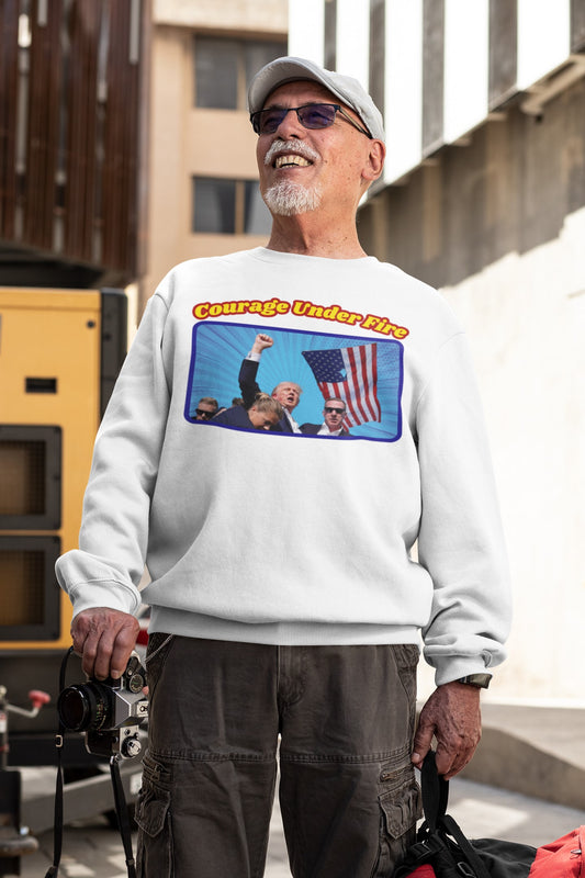 . COURAGE UNDER FIRE Heavy Weight Patriotic Sweatshirt (S-5XL):  Men's Gildan 18000 - FREE SHIPPING