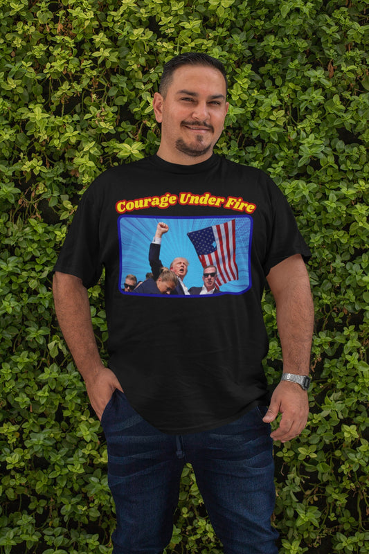 . COURAGE UNDER FIRE Plus Size Heavy Weight Patriotic T-Shirt (S-5XL):  Men's Hanes Beefy-T® - FREE SHIPPING