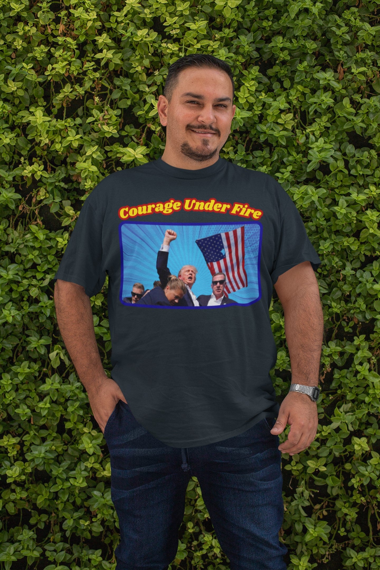 . COURAGE UNDER FIRE Trump Assassination Plus Size Heavy Weight Patriotic T-Shirt (S-5XL):  Men's Hanes Beefy-T® - FREE SHIPPING