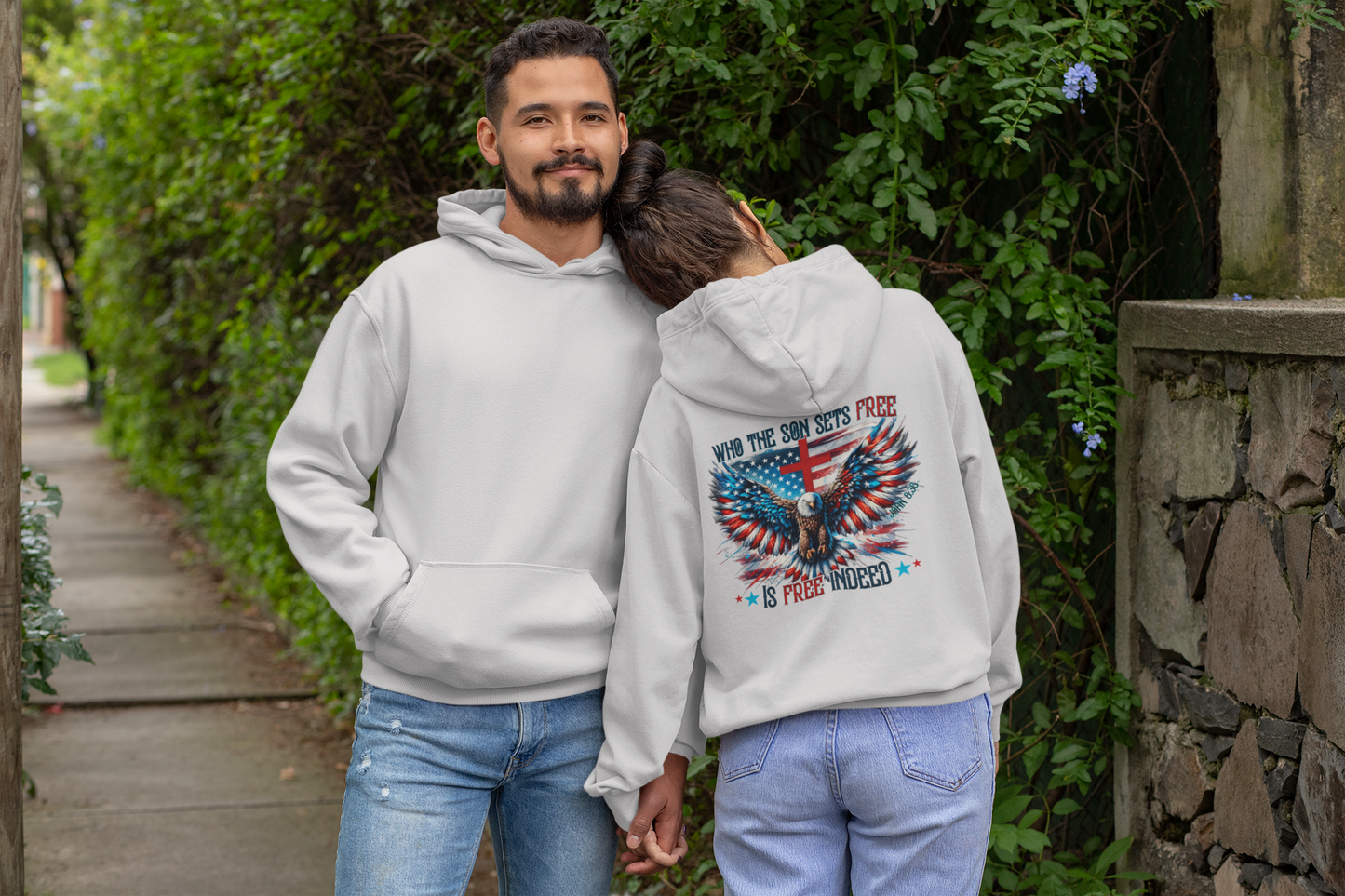 FREE INDEED Heavy Weight Patriotic Christian Hoodie (S-5XL):  Men's & Women's Gildan 18500 - FREE SHIPPING