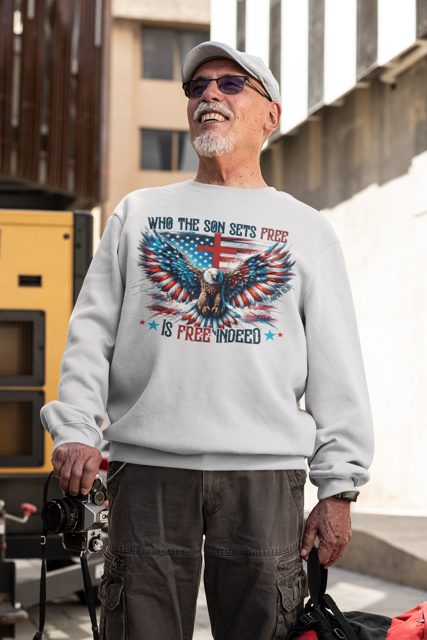 FREE INDEED Heavy Weight Patriotic Christian Sweatshirt (S-5XL):  Men's Gildan 18000 - FREE SHIPPING