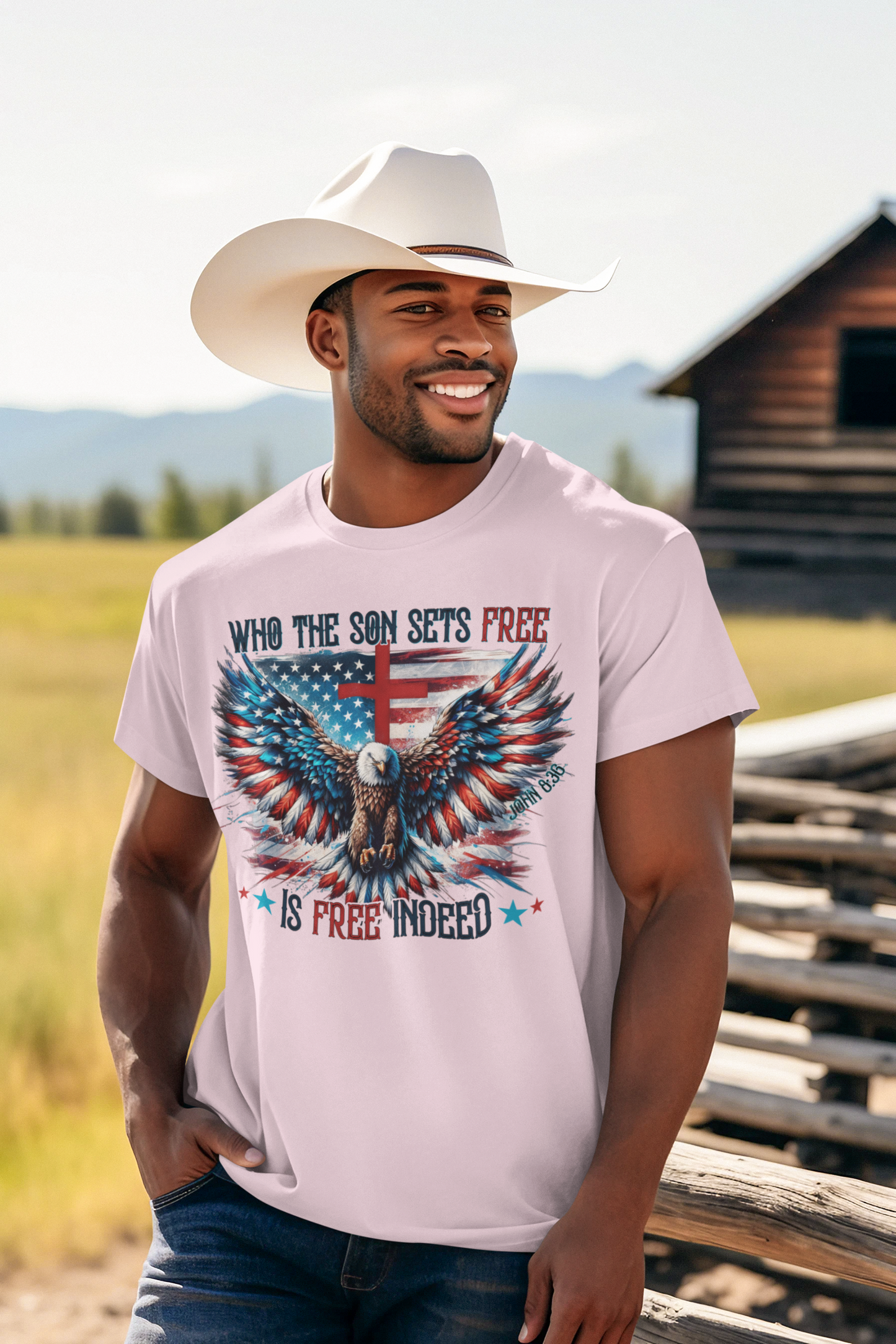 FREE INDEED Patriotic Christian T-Shirt (S-5XL):  Men's Medium Weight Gildan 5000 - FREE SHIPPING