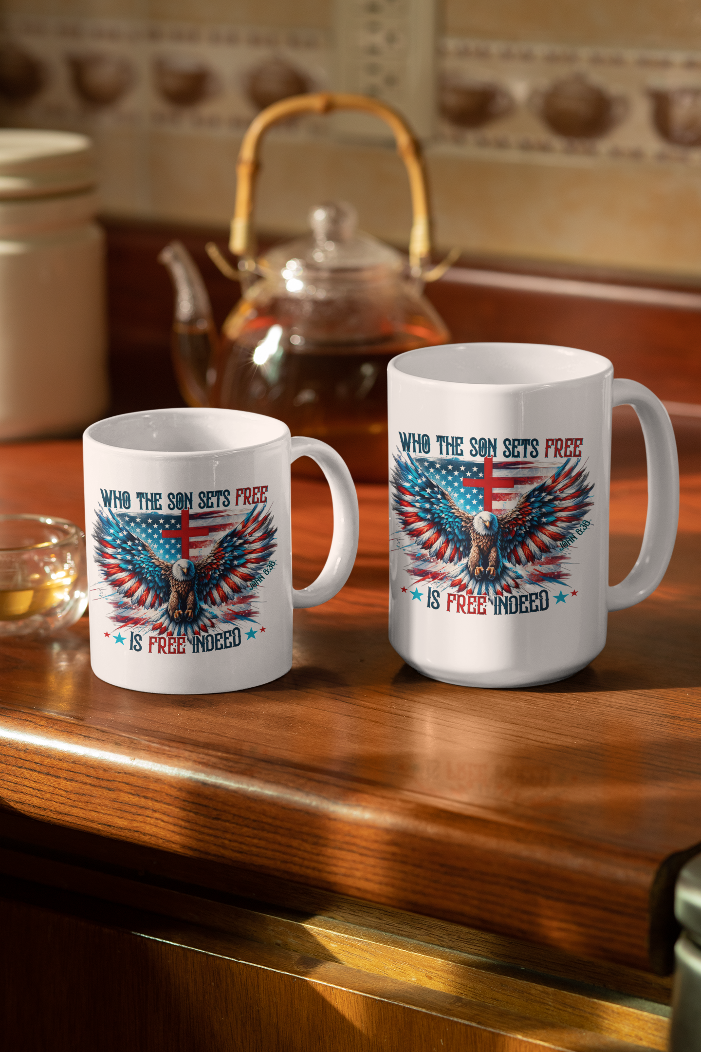 FREE INDEED Patriotic Christian Ceramic Coffee Mug (11oz, 15oz)