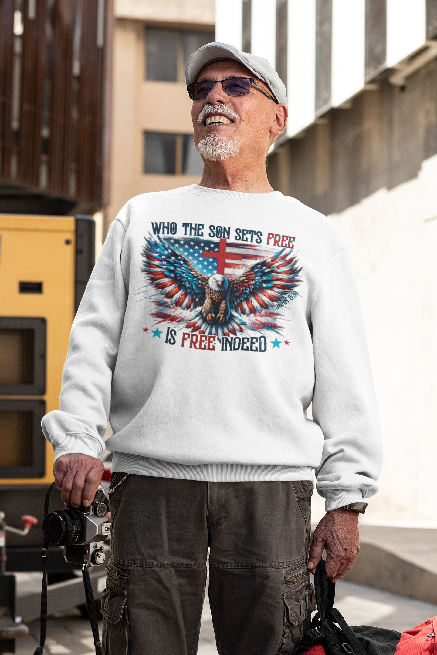 FREE INDEED Heavy Weight Patriotic Christian Sweatshirt (S-5XL):  Men's Gildan 18000 - FREE SHIPPING