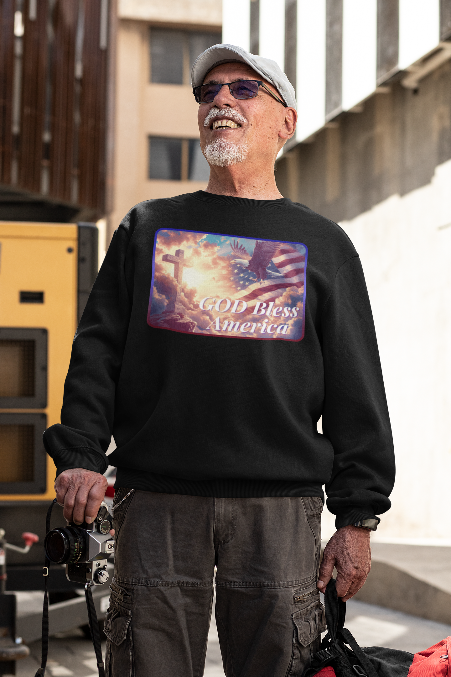 GOD BLESS AMERICA Heavy Weight Patriotic Christian Sweatshirt (S-5XL):  Men's Gildan 18000 - FREE SHIPPING