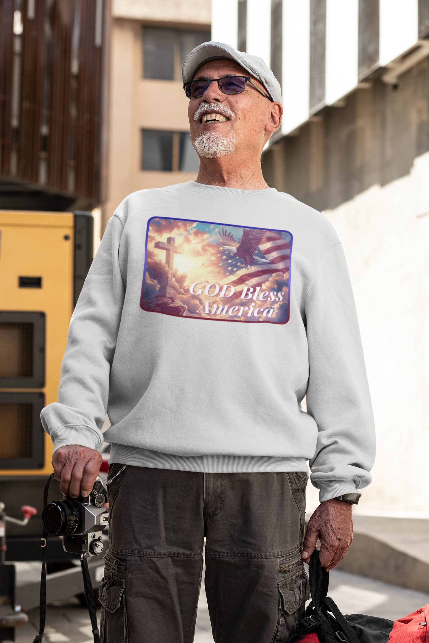 GOD BLESS AMERICA Heavy Weight Patriotic Christian Sweatshirt (S-5XL):  Men's Gildan 18000 - FREE SHIPPING