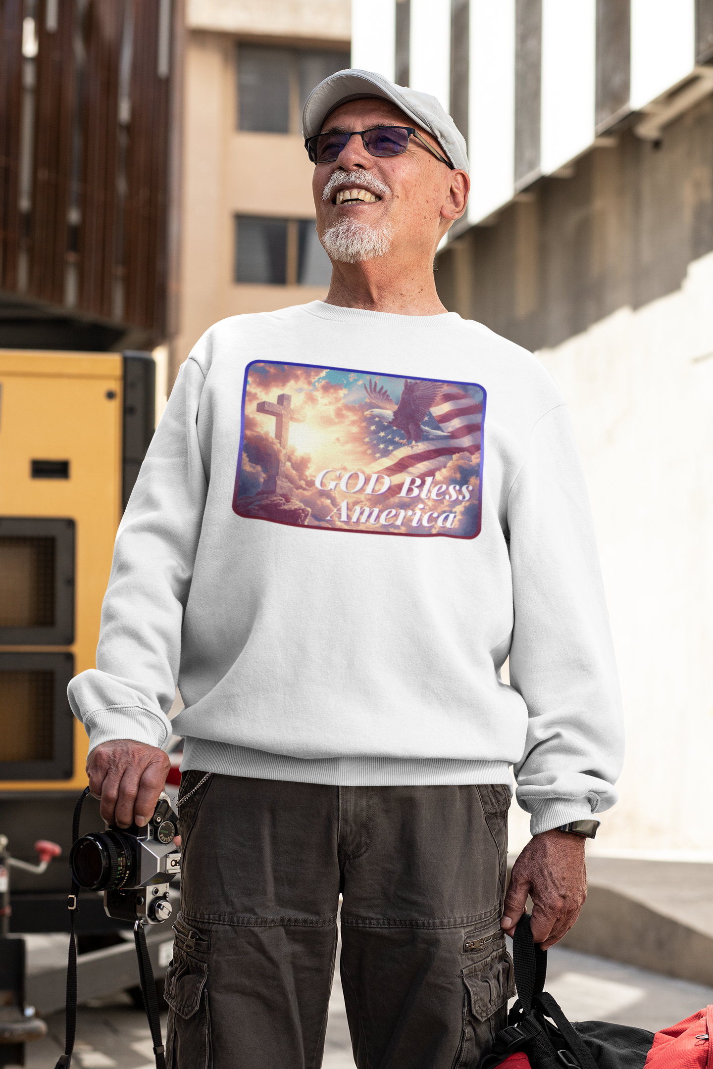 GOD BLESS AMERICA Heavy Weight Patriotic Christian Sweatshirt (S-5XL):  Men's Gildan 18000 - FREE SHIPPING