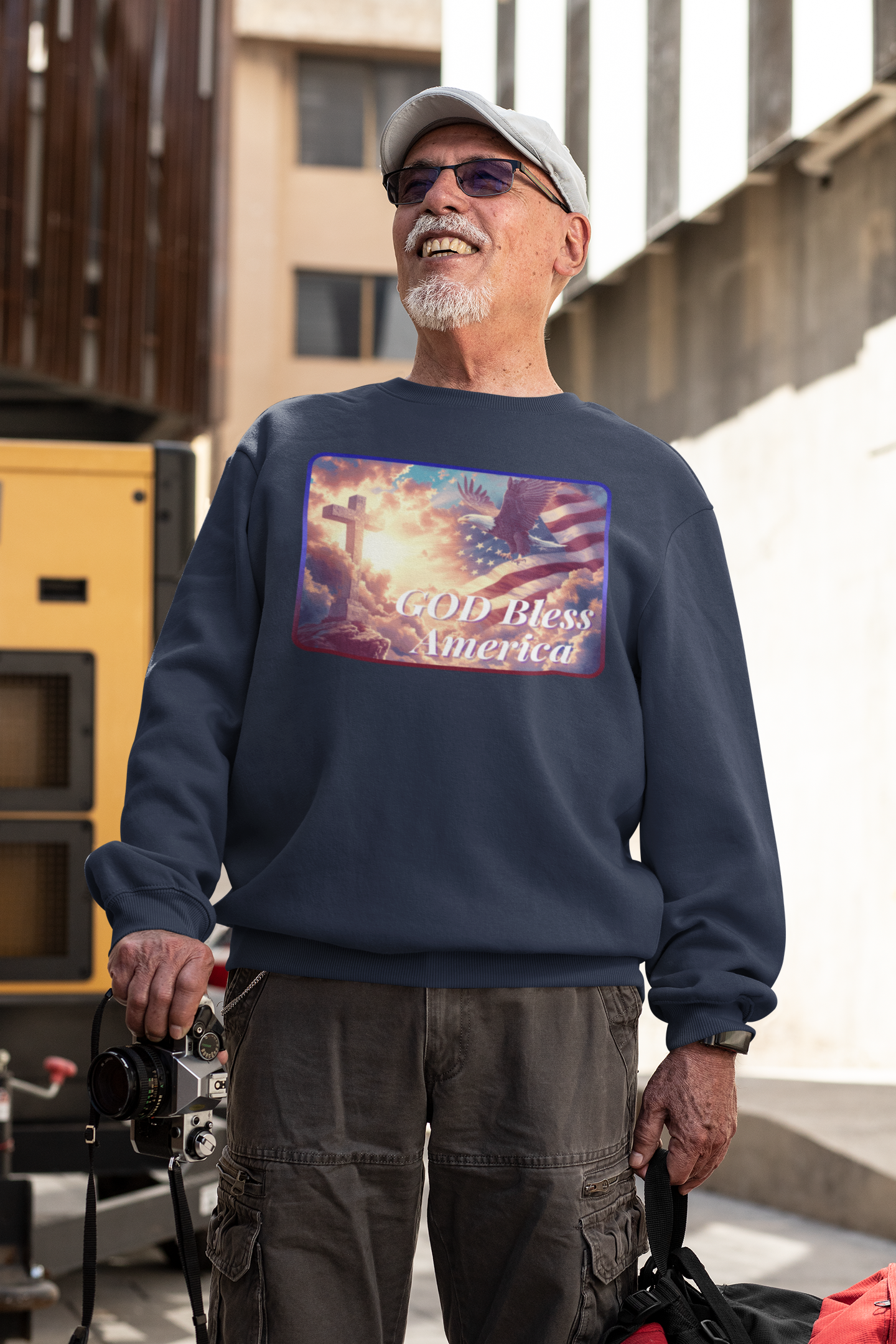 GOD BLESS AMERICA Heavy Weight Patriotic Christian Sweatshirt (S-5XL):  Men's Gildan 18000 - FREE SHIPPING