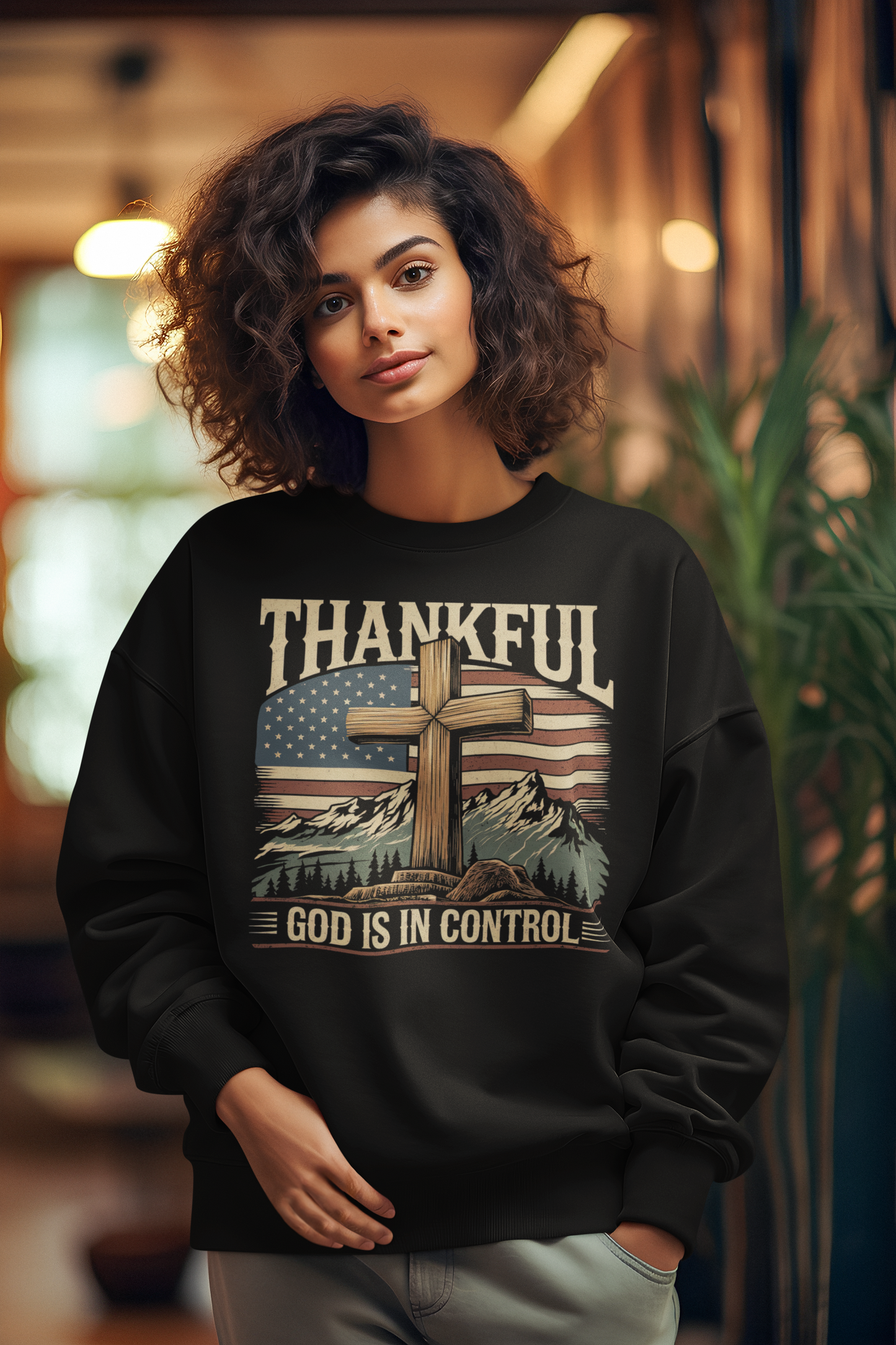 GOD IS IN CONTROL Heavy Weight Patriotic Christian Sweatshirt (S-5XL):  Women's Gildan 18000 - FREE SHIPPING