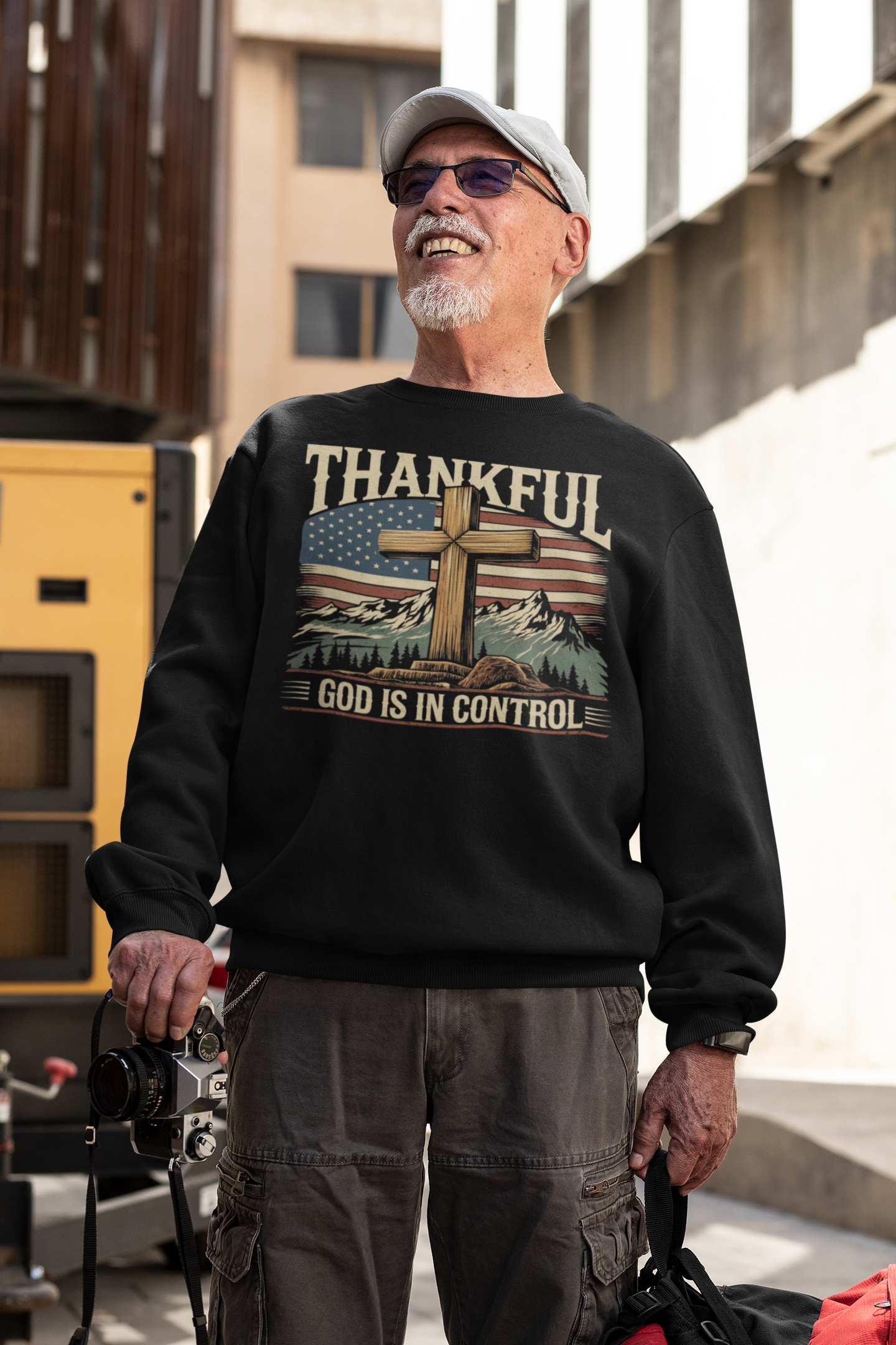 GOD IS IN CONTROL Heavy Weight Patriotic Christian Sweatshirt (S-5XL):  Men's Gildan 18000 - FREE SHIPPING