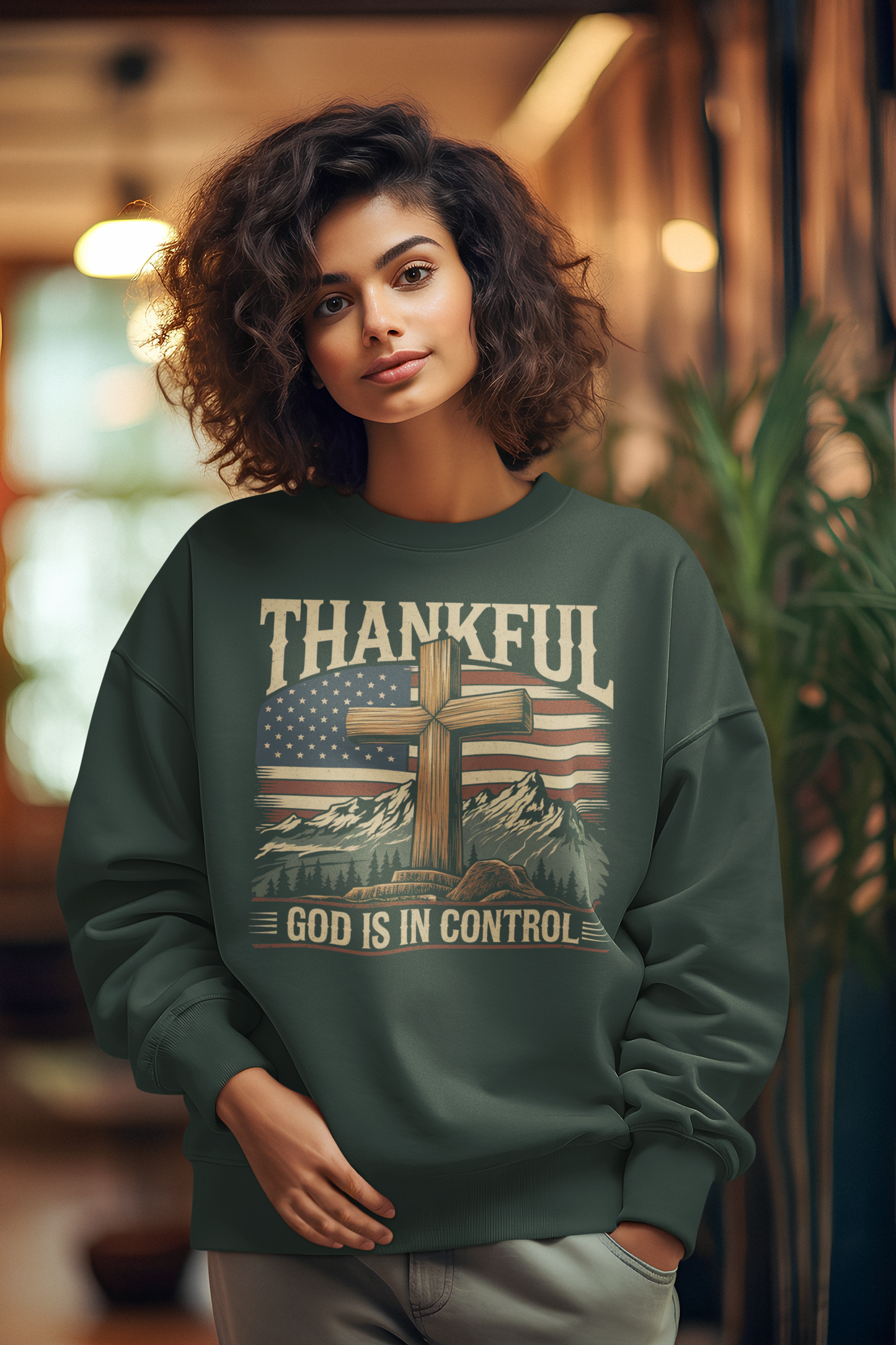 GOD IS IN CONTROL Heavy Weight Patriotic Christian Sweatshirt (S-5XL):  Women's Gildan 18000 - FREE SHIPPING