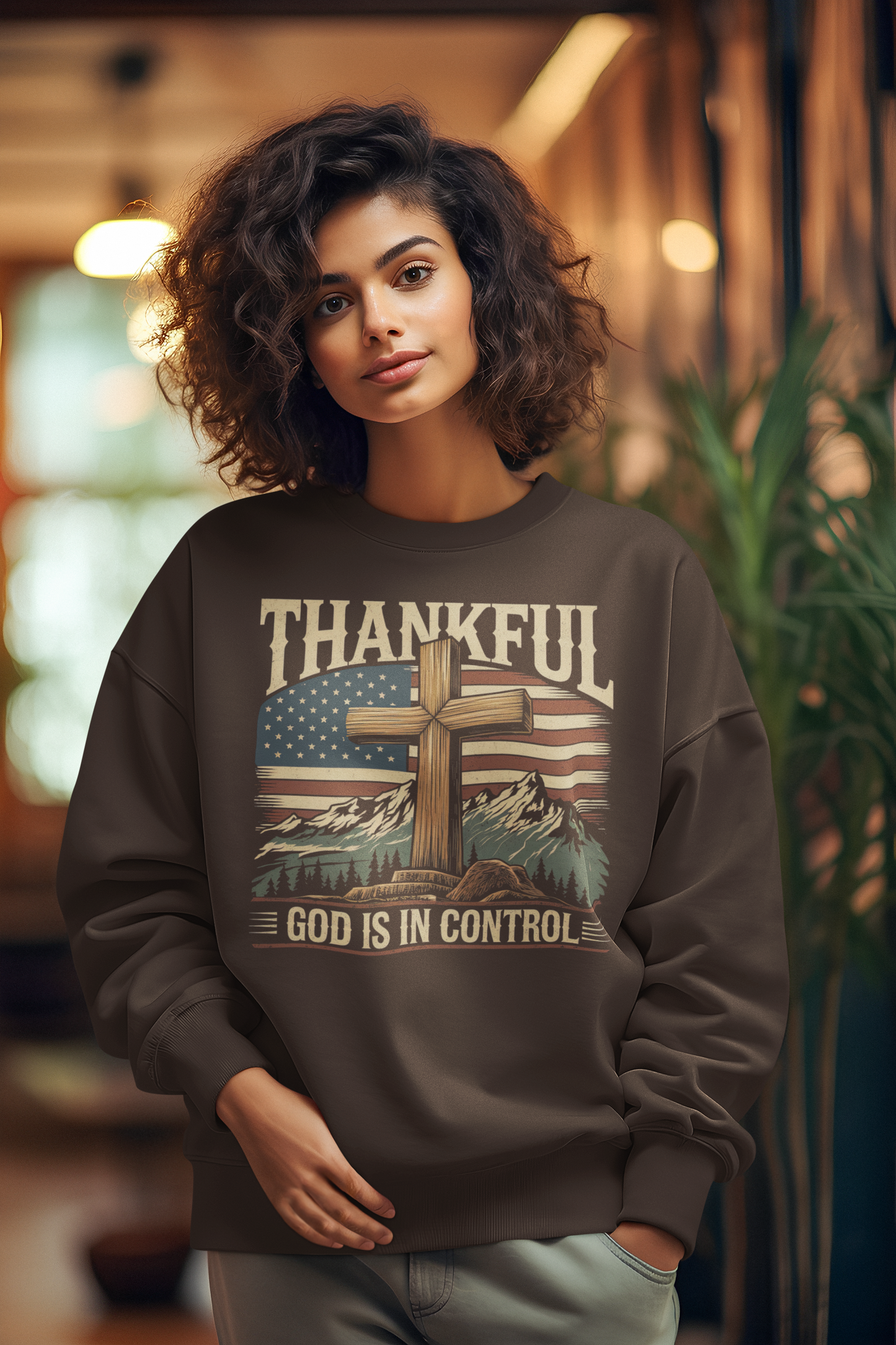 GOD IS IN CONTROL Heavy Weight Patriotic Christian Sweatshirt (S-5XL):  Women's Gildan 18000 - FREE SHIPPING